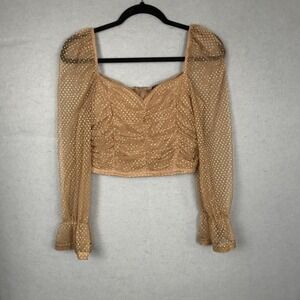 Chocolate USA Top Womens Medium Ruched Crop Sweetheart Neck Mesh Bell Sleeve